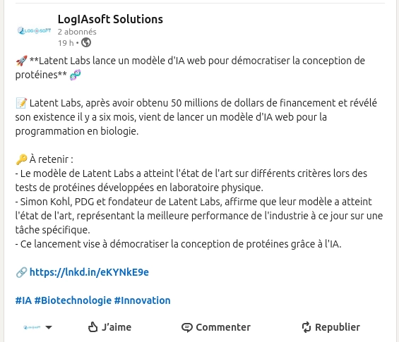 Capture écran publication automatisée LinkedIn