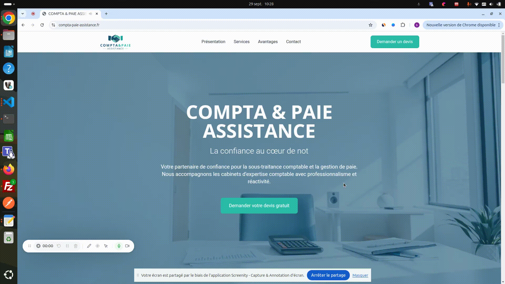 Démonstration complète du site Compta & Paie Assistance - Navigation, responsive et fonctionnalités