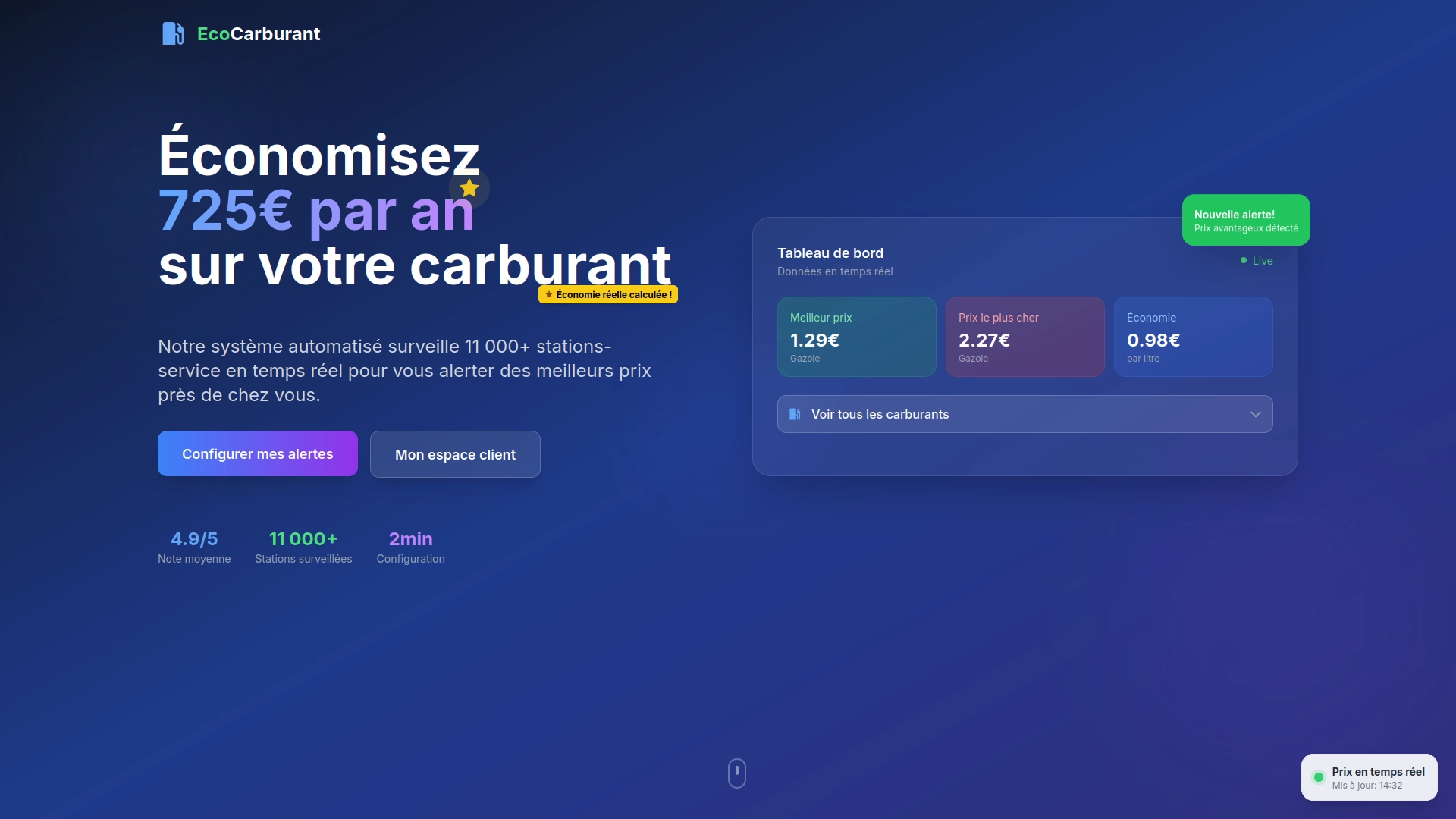 Eco Carburant — Comparateur de prix et alertes en temps réel