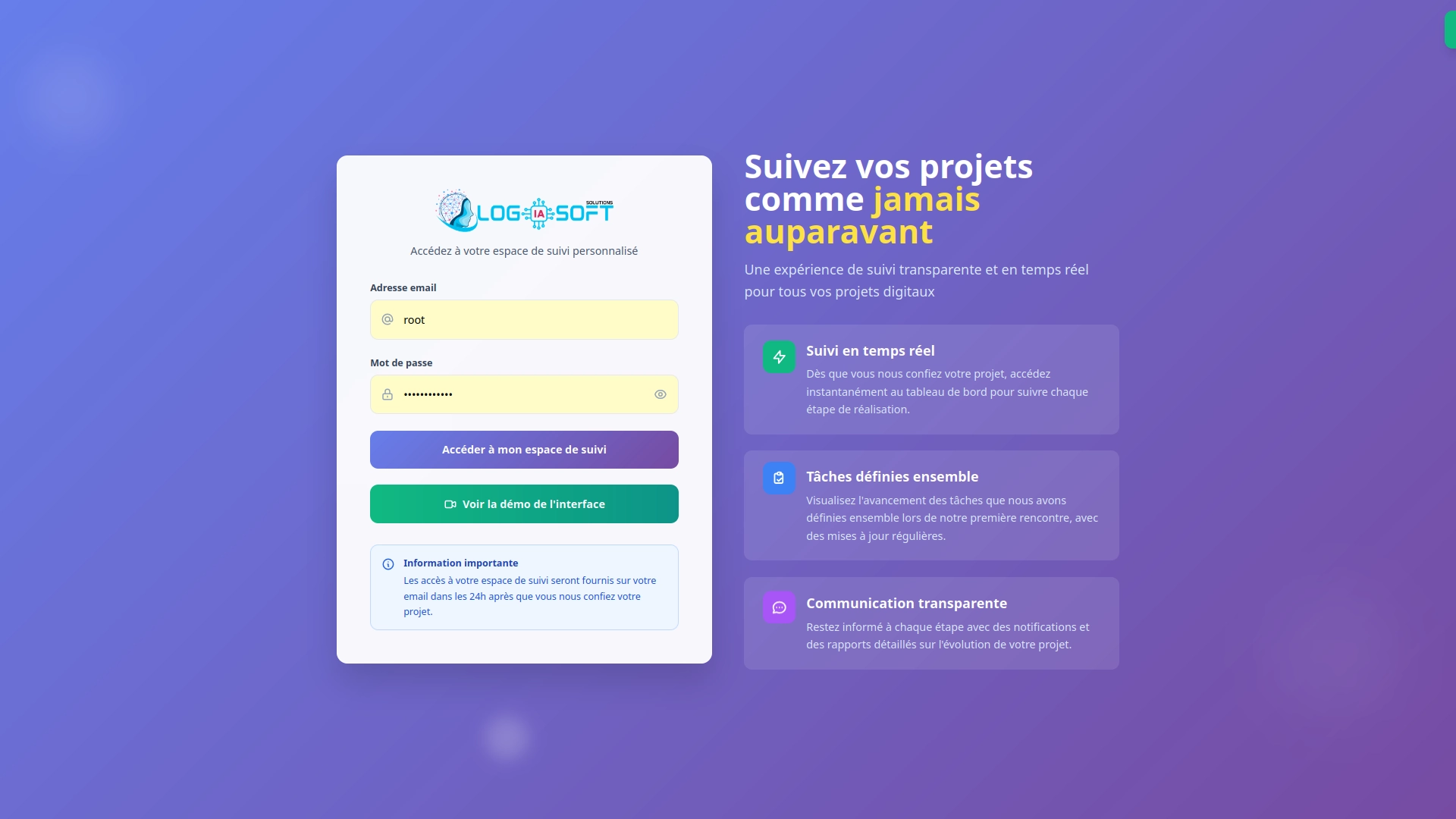 Plateforme de suivi client LogIAsoft